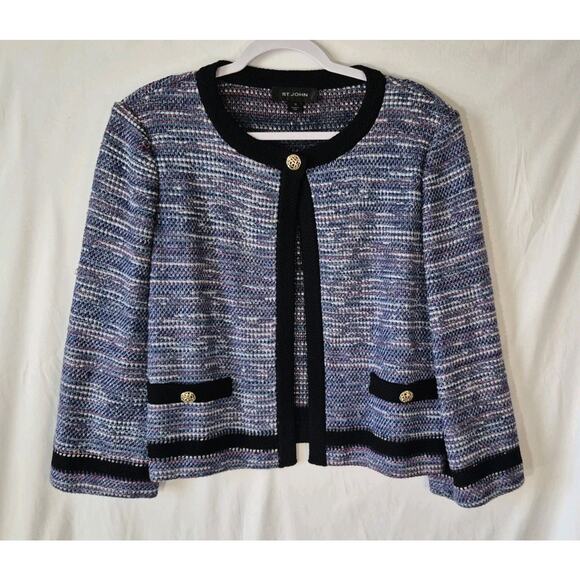 St. John Blue Purple Heathered Tweed Blazer Jacket US 12 - Picture 1 of 7